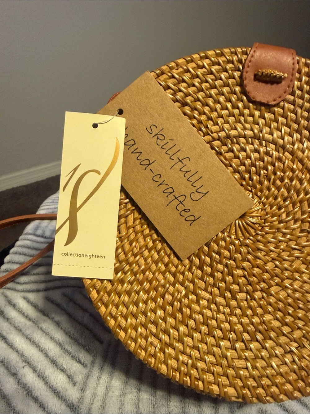Collection XIIX Round Woven Crossbody Bag in Mustard Yellow with Brown Strap - Picture 2 of 5